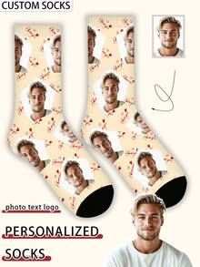 1 Pair Customized Face Pattern Socks, Personalized Photo Socks, Custom Printed Socks, Funny Personalized Face Socks, Custom Pattern Socks, Print Any Face Pattern On Socks, Anniversary Gift, Valentine's Day Gift, Unique Birthday Gift, Personalized Keepsake - Multicolor - View 2