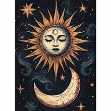 1pc DIY Sun And Moon Theme 5D Diamond Painting Kit, Suitable For Adult Beginners DIY Mosaic Diamond Art, Full Drill Handmade Enthusiasts Self-Design DIY Diamond Painting, Suitable For Living Room, Bedroom, Office Wall Decoration Hanging Painting, Surprise Holiday Home Decor Gift For Family And Friends, Unframed [30*40cm/11.8*15.7in][40*50cm/15.7/19.7in] - No Frame - View 1