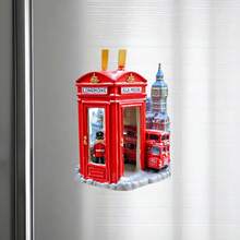 London Red Telephone Booth Winter Cottage Royal Guard & Big Ben Magnet, Soft Snowflakes Falling On Every Homecoming Call, Suitable For All Metal Surfaces In Your Home - I - View 3