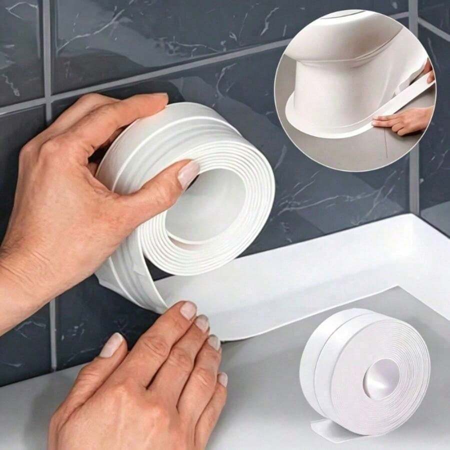 1 Rollo de Cinta Adhesiva de Sellado Ultra-Pegajosa de 61 Pulgadas - Resistente, Sin Herramientas Requeridas, Para Baño, Cocina, Inodoro, Fregadero, Ducha, Bañera, Electrodomésticos - A Prueba de Fugas, A Prueba de Polvo - Adecuado para Mejoras del Hogar - 1,5 pulgadas 61" - Ver 1