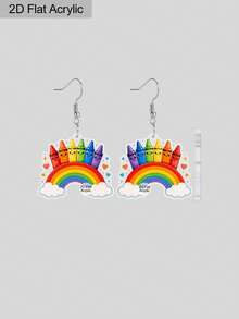 1 par de pendientes colgantes de acrílico con forma de nube, corazón y crayón arcoíris lindos para mujeres, pendientes de dibujos animados para volver a la escuela, regalo de agradecimiento para maestros, regalo para maestros - Multicolor - Ver 8