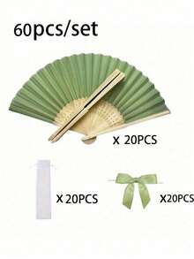Bộ quạt cầm tay gấp gọn thanh lịch (3-60 chiếc/bộ), kèm nơ và túi quà, quạt tre cầm tay cho cô dâu, thích hợp làm quà tặng cho phù dâu và trang trí đám cưới, hoàn hảo cho các bữa tiệc, sự kiện và phụ kiện mùa hè. - xanh quân đội - Xem 18