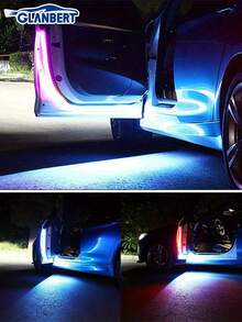 GLANBERT 1pc LED Car Door Flowing Light Dual Color Decorative Water Flow Guide Strip 12V Car Scanning Door Light Anti-Collision White & Red - Flowing Light + Strobe Mode - View 13