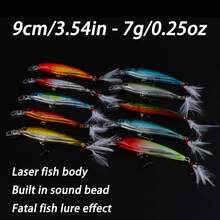 1pc 3D Bio-Mimetic Artificial Feather Sinking Minnow Lure With Laser Eyes, High-Pitch Hook Hard Bait For Outdoor Fishing - Multicolor - View 8