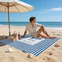 1pc Blue Line Wine Glass Patterned Beach Mat, Extra-Large Beach Mat, Lightweight And Durable. Ideal For Travel, Camping, And Picnics. Extra-Large Size For Adults. Highly Suitable For Beaches And Outdoor Adventures - Multicolor - View 3