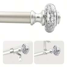 1PC Silver&Gold Modern Decorative Curtain Rods With Silver Foil Finials -Telescoping Options In 18–45 Inches, 36–88 Inches, And 66–120 Inches-Offer A Stylish, Elegant Metal Design Perfect For Window Decor - Silver-1PC - View 1