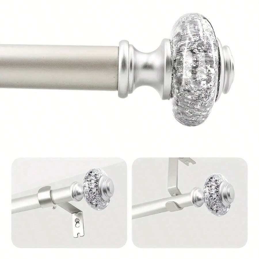 1PC Silver&Gold Modern Decorative Curtain Rods With Silver Foil Finials -Telescoping Options In 18–45 Inches, 36–88 Inches, And 66–120 Inches-Offer A Stylish, Elegant Metal Design Perfect For Window Decor - Silver-1PC - View 1