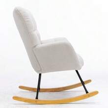 009 Mid Century Modern Rocking Chair In Teddy Fabric With Tufted Cover, Padded Seat For Living Room And Bedroom - 白色 - 查看 9