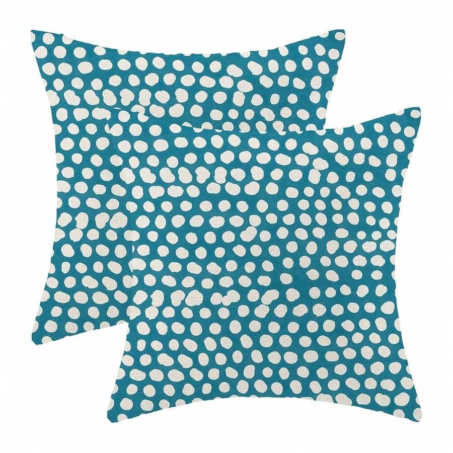 Aqua Teal Cream Polka Dot Pillow Covers 16x16 Inch Set Of 2 Boho Outdoor Decor Throw Pillows For Couch Modern Design Watercolor Aesthetic Decorative Cushion Cases For Home Sofa Bed Decorations - 水藍綠色白色波點圖案 16 吋 x 16 吋(2 件裝) - 查看 1