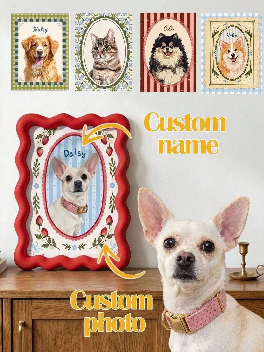 1pc Mini Customized Watercolor Pet Portrait, Personalized Cute Cat Portrait, Photo Customized Dog Portrait, Pet Memorial Art, Customized Miniature Painting, Unique Pet Poster - Multicolor - View 1