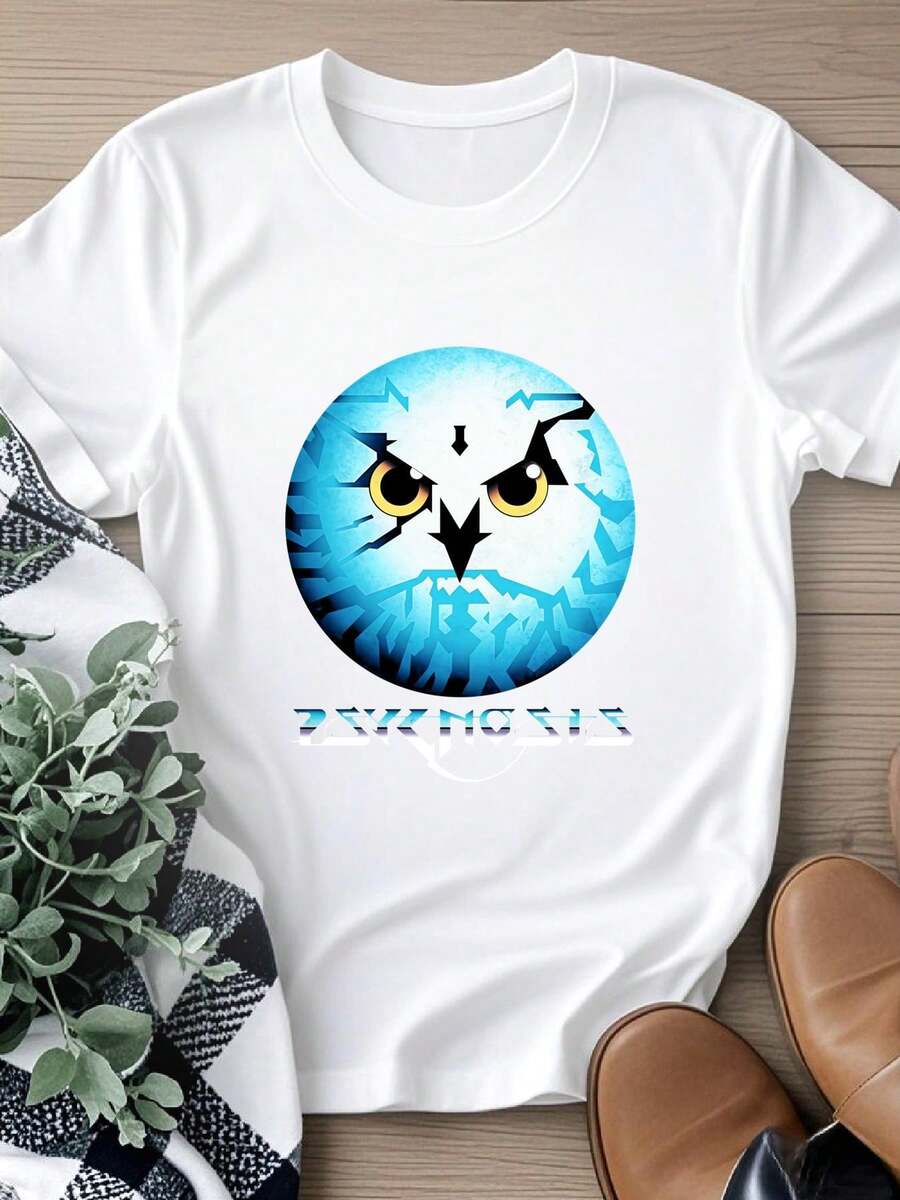 T-shirt pour femmes avec imprimé logo vintage Psygnosis | Marque de jeux rétro avec lettrage grec blanc et bleu emblématique, tissu tri-mélange doux et respirant, streetwear décontracté pour toutes les saisons, col rond. - Blanc - Voir 1