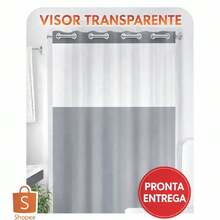 Cortina Box Banheiro Lisa Antimofo Pvc - cinza com visor - Visão 1