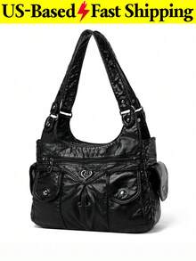 Punk Rock Motorcycle Style Tote Bag For Women Large Capacity Shoulder Handbag Y2K Street Black Purse For Music Festival Travel School Cool Girl Wear - 彩色 - 查看 2