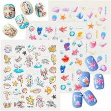 Pegatinas de uñas 5D para arte de uñas, 3 hojas de calcomanías autoadhesivas, linda mascota, pegatinas 3D para uñas, pegatinas para Uñas (gatos y perros 5D) - Peces dorados y sirenas 5d - Ver 2