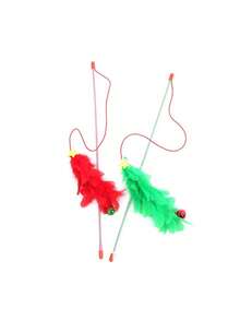 Cat Toy Red & Green Christmas Tree Teaser Wand With Bell, Interactive Pet Toy With Colorful Feathers, Indoor Cat Exercise Toy, No Battery Required, Suitable For All Seasons, Pet Supplies, Cat Entertainment Product, Universal For All Stages - View 7