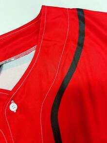 Jersey Baseball Pria yang Dapat Disesuaikan, Kerah V Merah, Bordir Nama & Nomor - Kemeja Kancing Longgar, Olahraga Musim Panas - Merah - View 7