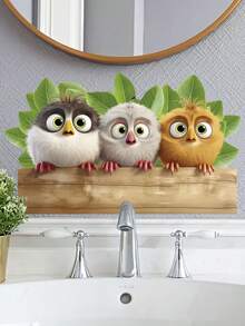 1pc Cartoon Cute 3 Birds & Green Plants Removable Room Decor Wall Sticker, Suitable For Bedroom, Living Room, Kids Room - 1PC - View 1