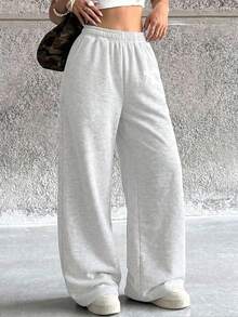 1pc Girls' Loose Bow Print Straight Leg Pants, Warm For Spring, Autumn And Winter - Grey - View 5