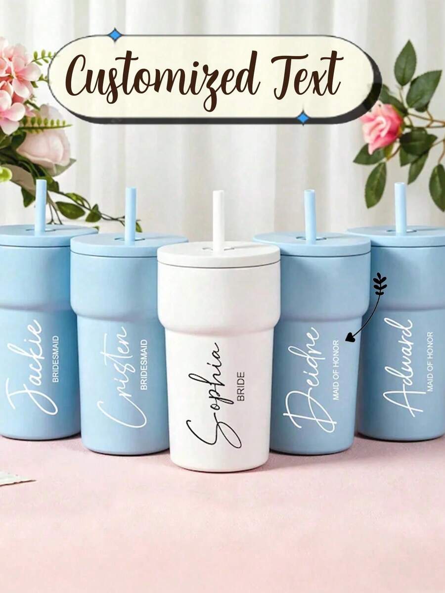 Vaso térmico de acero inoxidable personalizado, taza de viaje con nombre personalizado, regalo de dama de honor taza de café, regalo personalizado, vaso térmico con pajita, taza de viaje personalizada, vaso térmico, regalo de dama de honor, vaso térmico con tapa, invitación de dama de honor, despedida de soltera, taza de café - Multicolor - Ver 1
