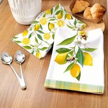 1/2/100pcs Luxury Kitchen Towels, Lemon & Bee Pattern Design, Multiple Sizes Available, Machine Washable, Heat Resistant, Highly Absorbent And Easy To Clean, Suitable For Party Decor, Coffee Table And Home Decoration - Multicolor - View 4