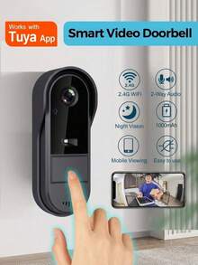 Timbre de video inalámbrico inteligente, compatible con visión nocturna, alertas en tiempo real, cambio de voz, captura de fotos/videos y audio bidireccional - Negro - Ver 1