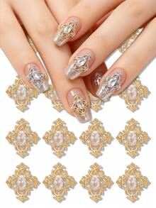 5pcs European Court Style Four-Leaf Clover Nail Art Decor, Copper Inlaid Zirconia Exquisite Hollow 3D Four-Leaf Clover Nail Gem Accessories, Rhinestone Nail Art Accessories, Y2K Multi-Function DIY Decoration Accessories, Fake Nail Art Decorations, Summer Nail Art Supplies - Multicolor - View 9
