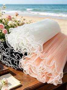 1pc Exquisite Pearl Wave Tulle Fabric, Soft Atmosphere, Lightweight Flowy Lace Mesh, Handmade DIY Hair Accessories, Headwear, Clothing Accessories, Versatile Decorative Styling Fabric - Multicolor - View 1