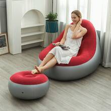 1pc PVC Flocked Inflatable Sofa, Includes Leg Rest, Suitable For Home, Outdoor, Leisure, Thickened Air Mattress Lounger Sofa Bed, Balcony, Home Use Leisure Siesta Recliner, Foldable Sofa Lounger With Footrest, Camping Equipment - Multicolor - View 5