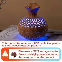 1pc Portable 300ml Air Humidifier, 7-Color Light Flower Shaped Creative Humidifier, USB Powered, Wood Grain Desktop Atmosphere Light Humidifier, Suitable For Bedroom, Study, Living Room - Multicolor - View 8
