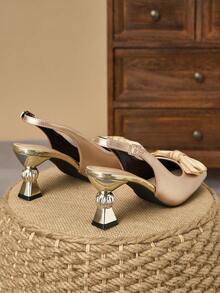 WHDXY French Luxury Champagne Bow Backless Slingback Pumps With Asymmetric Mid Heel, Suitable For Commuting And Dating - Rose Gold - View 3