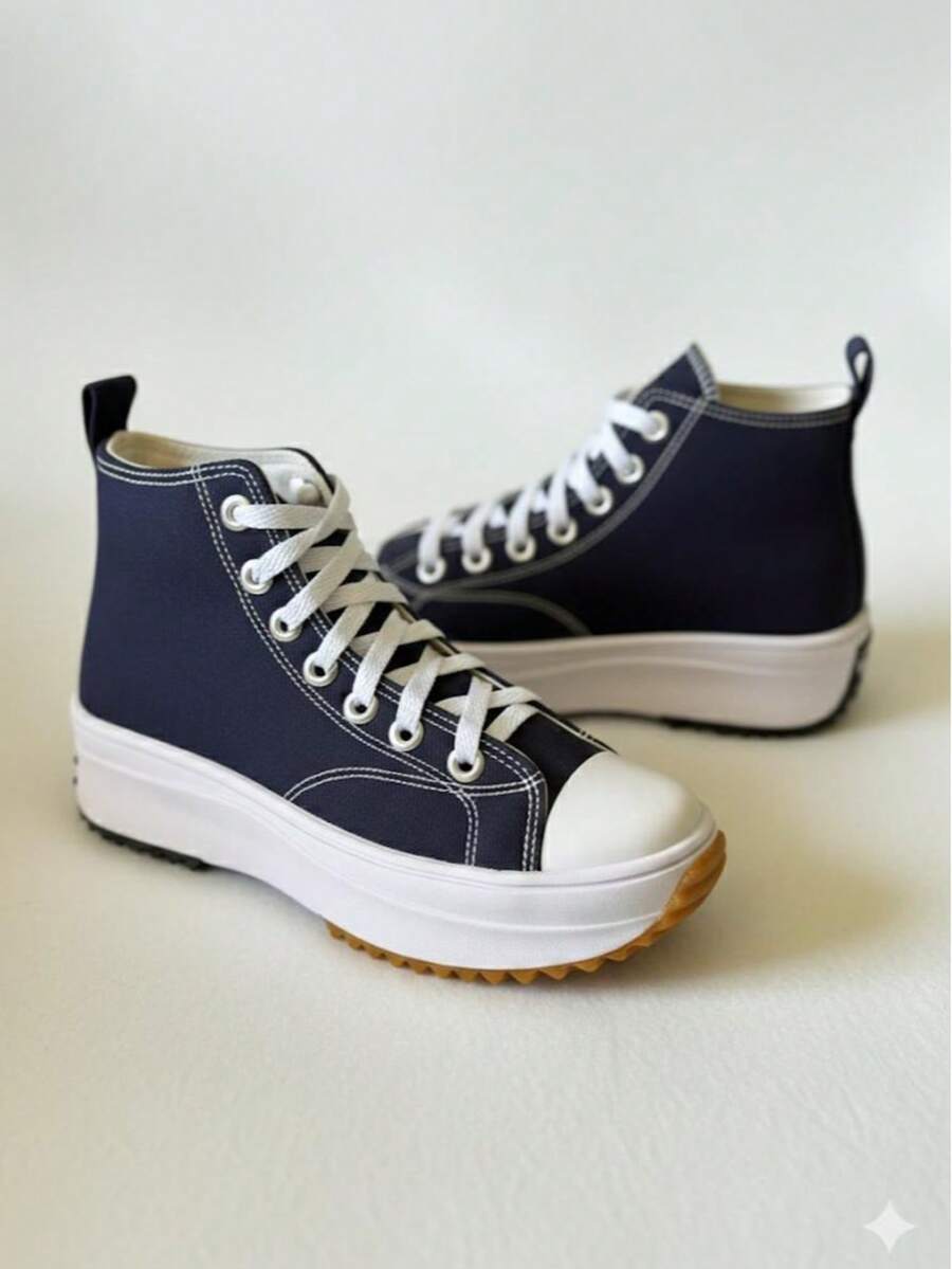 Stylish, Lightweight, Comfortable Casual Platform Sneakers With A Star Design. - 靴子/海軍藍 - 查看 1