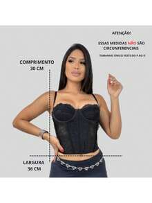 Kit 2 Corset Renda Sem Bojo Amarrar com Corda nas Costas Alçinha Regulável Tule Cinderela Moda Blogueira - PINK E ROYAL - Visão 3