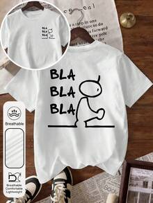 Plus Size Women's Daily Street Simple And Fun Lines Graphic Crew Neck Short Sleeves Casual Summer Women's White Tops - White - View 5