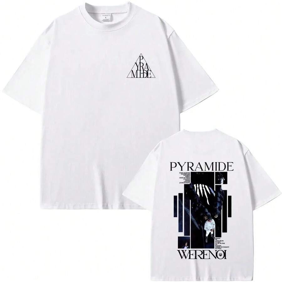 Rapper WeRenoi Pyramide Album Graphic T-Shirt For Men And Women, Fashion Hip Hop Pop Music T-Shirt, Casual Vintage Cotton T-Shirts For Men - 白色 - 查看 1