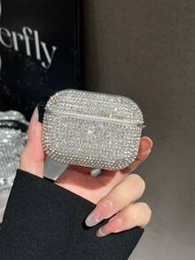 1 pieza Funda protectora de auriculares de lujo de alta gama con strass brillante, diseño femenino de strass completo, anti-caída anti-pérdida, adecuada para la serie Funda protectora de auriculares Bluetooth - Blanco - Ver 5