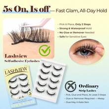 LASHVIEW Pestañas autoadhesivas, 5 pares de pestañas postizas de aspecto natural, sin pegamento, reutilizables, estilo ojo de gato, con tiras adhesivas de repuesto (C122) - 1 - Ver 4