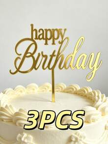 3入組 Happy Birthday PMMA 蛋糕插牌，金色手寫體字母蛋糕插飾，生日蛋糕裝飾與烘焙配件 - A - 查看 8