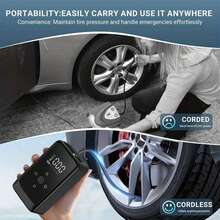 SUITU Portable Tire Inflator, 150PSI Wireless Car Air Pump, Smart Electric Air Pump. Built-In LED Light And Dual-Function Power Bank, 11.1V 1300MAH, Comes With Inflation Accessories And EVA Storage Bag. - Wireless - View 2