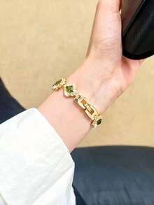 Huastonband 女款金色手鍊錶帶，適用於 ，時尚鑽石鑲嵌花卉設計金屬不鏽鋼腕帶，相容 38/40/41/42/44/45/46/49mm 系列 Ultra/SE/S11/S10/S9/S8/S7/S6/S5/S4/S3，優雅夏季女款珠寶金色海灘配件 - 金色 - 查看 10