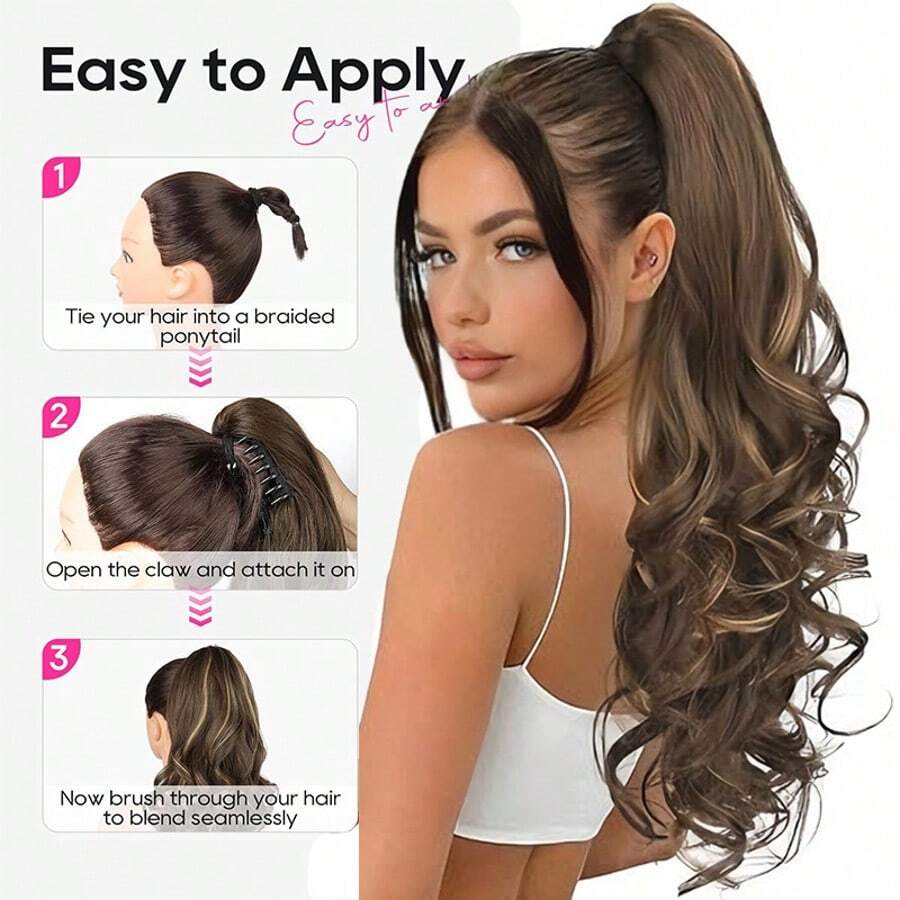 24 Inch Natural Voluminous French Curly High Ponytail Wig, Dyed Wavy Hair, Easy To Wear - Multicolor - View 1