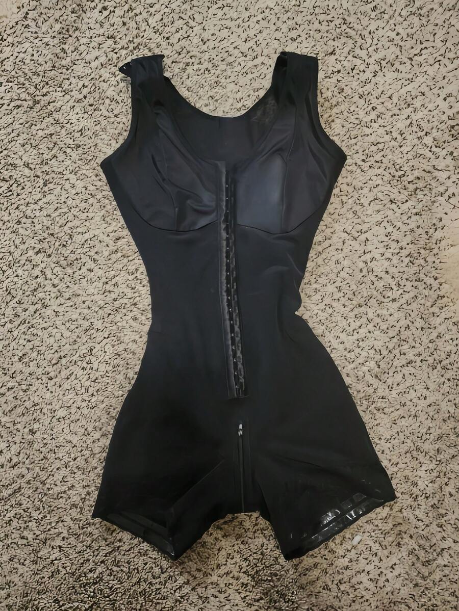 Faja ColombianaTight Fitting Bodysuit, Postpartum Abdominal Belt, Abdominal Tension, Waist Lift, Hip Leggings, Lace Decoration, Front Button Control - 黑色 - 查看 1