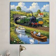 500 Pieces Adult Mini Jigsaw Puzzle Boxed - This Precision-Cut Puzzle Is Designed For Adults, High Difficulty And Scratch-Resistant. The Image Is A Beautiful Scene Of Pastoral Trains, Small Boats, And Swans, Suitable For Home Decoration, Art Collection, And A Great Gift For Halloween, Christmas And Brain Challenge, Perfect For Family Entertainment, DIY, And Helping You Enjoy Immersive Fun In The Puzzle. - Multicolor - View 5