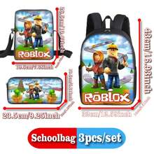 Roblox 新款3件組動漫組合背包套裝，包含背包、斜背包、筆袋，可調節肩帶，拉鍊設計，中性款，適用於上學、旅行、露營，聖誕節、生日、開學季理想禮物 - Roblo 男孩 書包 B - 查看 7