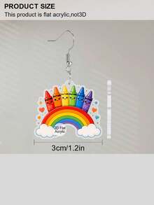1 par de pendientes colgantes de acrílico con forma de nube, corazón y crayón arcoíris lindos para mujeres, pendientes de dibujos animados para volver a la escuela, regalo de agradecimiento para maestros, regalo para maestros - Multicolor - Ver 4
