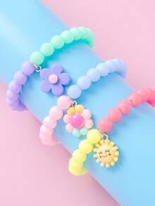 1 Set (3 piezas) Pulsera de cuentas con colgante de girasol creativo para niña dulce, colores mixtos - Multicolor - Ver 4