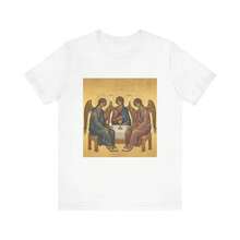 Sagrada Trinidad Estilo Rublev |   Camiseta con Icono Ortodoxo |   Bizantino - Blanco - Ver 1