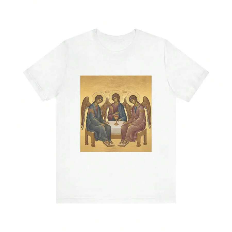 Sagrada Trinidad Estilo Rublev | Camiseta con Icono Ortodoxo | Bizantino - Blanco - Ver 1