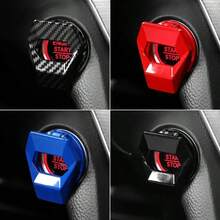 1pc Car Engine Start Stop Button Cover, Carbon Fiber Style Flip-Up Ignition Switch Protector, Universal Push Start Button Decorative Sticker, Anti-Scratch Car Interior Modification Accessory - Multicolor - View 3
