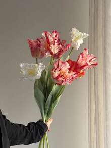 1Pc Artificial Parrot Tulip, 25 Inch Real Touch Silk Faux Tulip Flower Stem, Fake Flower For Vase Arrangement, Home Kitchen Wedding Bouquet Decor, Mother's Day Gift - Multicolor - View 1