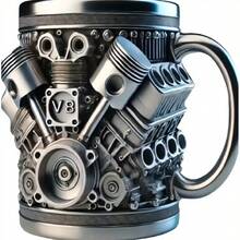 V8 V6 Motor Edelstahlbecher für Autofans – Vatertag/Valentinstag/Weihnachten, Handwäsche, Cooles Paargeschenk - Silber - Übersicht 1